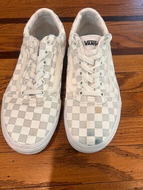 Vans White and Light Gray Checkerboard Old Skool Sneakers